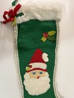 Vintage Handmade Felt Sequin Christmas Stocking Green Santa Claus Holly Mcm 20 