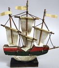 Vintage Model Ship Santa Maria Carrack Sailing Boat Wood Nautical Japan 1950s