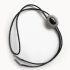Silver Plated Oval Black Stone Western Cowboy Rodeo Bolo Tie