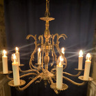 Vintage French Antique Spanish Brass Dark Patina 8 Light Birdcage Crystals