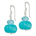 Sterling Silver Polished Aquamarine Crystal   Blue Jade Dangle Earrings