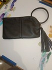 Hobo International Women s Black Leather And Fabric Wristlet Clutch Handbag