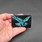Vintage Mexico Silver Tone Turquoise Inlay Flying Eagle Rectangle Belt Buckle