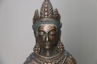 Chinese Old Copper Inlay Silver Carved Tibetan Standing Buddha Figure Statue