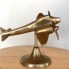Vintage Solid Brass Airplane Figurine Figure Sculpture Desk Decoration