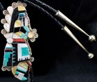 Zuni Bolo Tie  Carved Mosaic Inlay Rain Dancer By Eldred Martinez