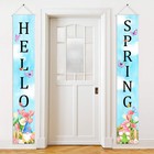 Hello Spring Banner Spring Door Decorations Colorful Tulips Butterflies Gnome Ba