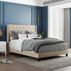 Modern Queen Size Upholstered Platform Bed W  Classic Headboard Wood Bed Frames