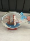 Vintage Miniature Schooner Ship In A Bottle - Nautical Folk Art - 5 length 
