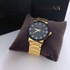 Men New Bulova Modern Futuro Black Dial   Gold Bracelet Quartz Watch 97d116 42mm