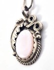 Pink Slipper Shell Navajo Feather Sterling Silver Vintage Native American Neckla