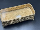 Vintage Stylebuilt 24k Gold Plated Filigree Beveled Glass 9    Jewelry Casket Box