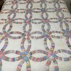 Vintage Hand Stitched Double Wedding Ring Patchwork Quilt Multicolor 82x90 