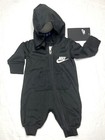 New Nike Baby 3-pc Gift Set  Hooded Jumpsuit  Bib   Booties 0-6 Months  Black 