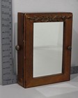 Antique Hinged Oak Wooden Bathroom Medicine Cabinet   Crested Mirror Vintage Vg 