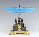 19c Antique French Gilt Patinated Bronze Opaline Glass Tazza Swans