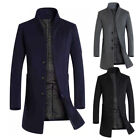 Winter Men Jacket Warm Woolen Trench Coat Single Breasted Overcoat Long Outwear 