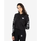 New Adidas Cropped Hoodie Women   s Pullover Black White Logo Size Large H15775