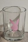 Vintage Playboy Bunny Rock Glass Clear Pink Bunny 4    Heavy Bottom Collectors Cup