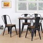 Metal Dining Chairs W wood Seat Stackable Side Chairs Kitchen Bistro Chair Black