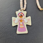 Vintage Copper Enamel Angel Cross Pendant Necklace Multicolor  24 