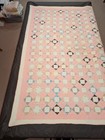 Antique  70  X 88  Diamond In Squares Quilt Patchwork Vintage Pink