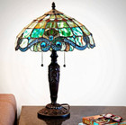 Lamp Tiffany Antiqued Style Table Stained Glass Vintage Shade Light Desk Accent