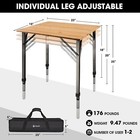 Portable Heavy Duty Camping Table Adjustable Height Bamboo Folding Table 176 Lbs