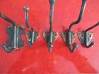 5 Vintage Antique Victorian Eastlake Cast Iron Japanned Finish Coat Hooks Lot