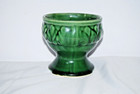 Vintage Green Glazed Ceramic Pedestal Planter Embossed Leaf Relief Design 4x4