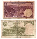  2  Pakistan 5   10 Rupees Banknotes Currency 1951   1972 - Circulated