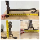 Rare Antique Cast Iron Andirons Triple 3 Paw Gothic Lion Griffin 18th 19 Century