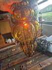 Handblown Seguso Murano Amber Caged Glass Hanging Light Fixture Lamp Estate Find