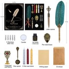 Quill Pen And Ink Set - Feather Calligraphy Dip Pen With Wax Seal Stamp Kit A   