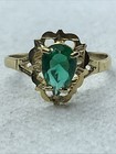 Vintage Handmade 13k Yellow Gold Pear Cut Green Simulated Stone Ladies Ring 2 3g