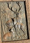Antique Cast Iron Fireplace Cover Deer elk W fawns - 26x20  frame   Insert  379 