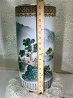 Chinese Porcelain 17 1 2  Umbrella Stand Cylinder Vase Mountains Pagoda Vintage