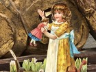 Victorian Die Cut Scrap Of Girl In Dress W  Dolls Flowers - L4