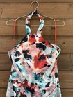 Monique Lhuillier Floral Halter Mesh Back Sheath Cocktail Midi Dress Size 12 Euc
