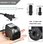 10w 160gph Submersible Fountain Pump With Led Light For Outdoor Pond Fish Tank