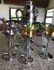 Vtg Cocktail Set Art Deco Farberware Cambridge Morgantown Chrome 6glass W shaker