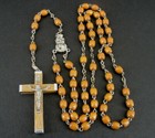 Rosary Vintage Wood Beads Silver Plate Cross Crucifix Rosary