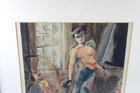 Vintage Mid Century Modern Art Deco Watercolor Painting Illustration Signed