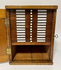 Antique Victorian Microscope Slide Cabinet Collectors Chest With Key