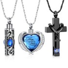 3pcs Urn Necklace For Ashes Cremation Heart Cross Keepsake Urn Memorial Necklace