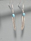 Feather   Turquoise Sterling Silver Earrings Dangle Navajo 
