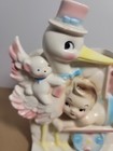 Vintage Sweet Stork Planter Stamped Japan Nursery Baby On Scale Blue Pink 