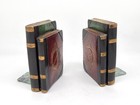 Pair Of Cast Bookends - Shaped Like Stack Of Antique Books Nice Color 