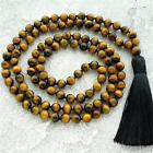 8mm Tiger Eye Stone 108 Beads Gemstone Mala Tassel Necklace Yoga Spirituality