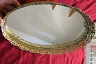 Gold Filigree Mirror Vanity Dresser Perfume Tray Oval Art Deco Metal